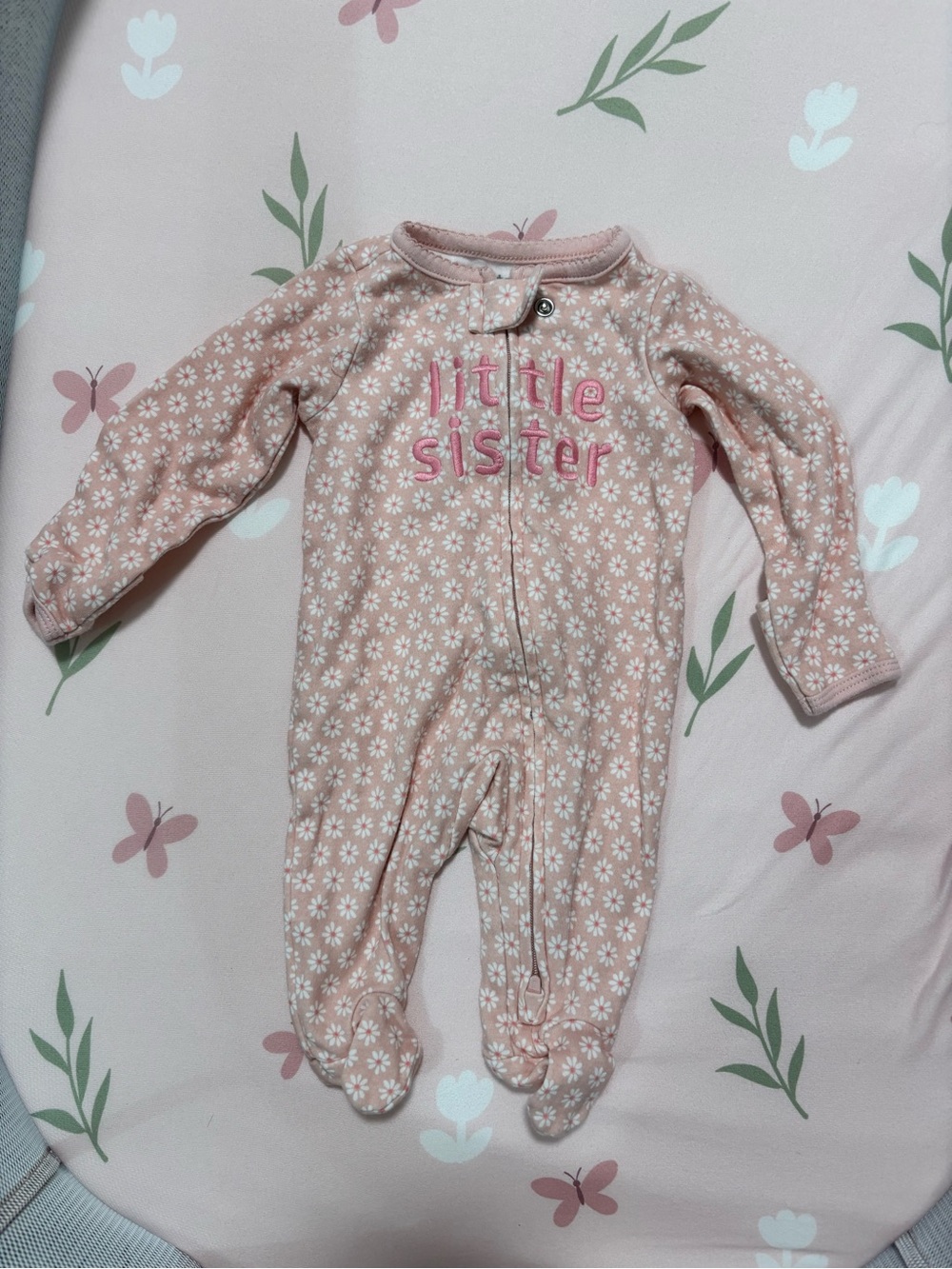 Carter's Pink Floral "Little Sister" Footed One-Piece